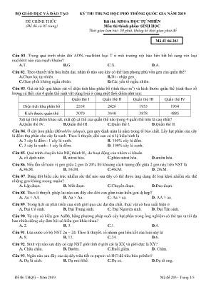 Đề thi trung học phổ thông Quốc gia môn Sinh học năm 2019 - Mã đề 203 - Bộ giáo dục và đào tạo